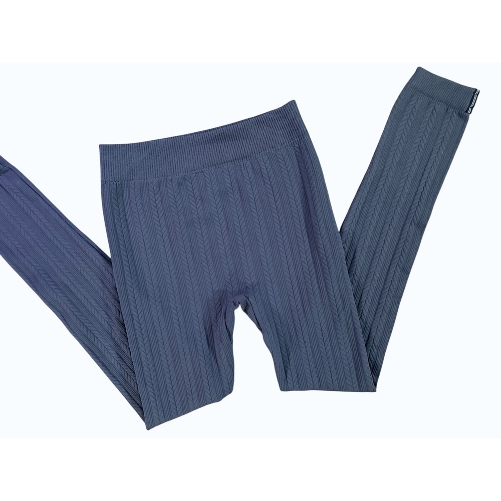 Nautica Cable Knit Leggings S/M Charcoal Grey High Rise Stretch